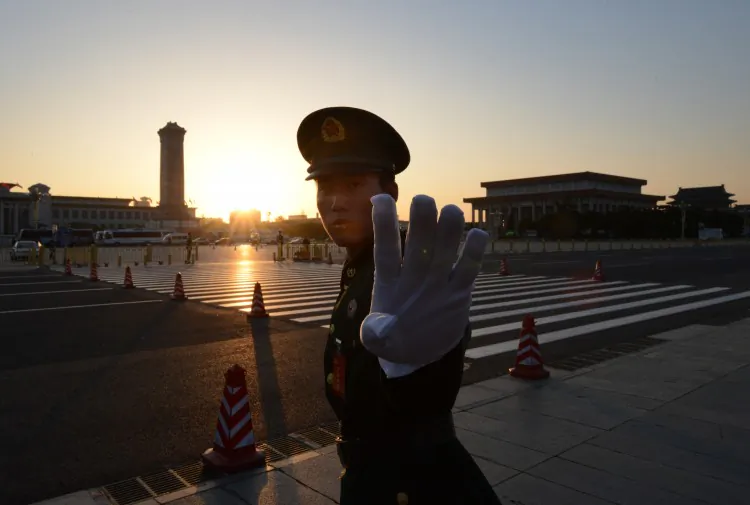 A Chinese policeman outside the Great Hall of the People in Beijing on Nov. 8, 2012. (Mark Ralston/AFP/Getty Images)