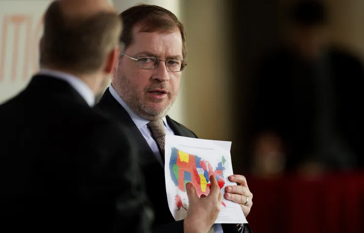Americans for Tax Reform President Grover Norquist (R) talks with Politico Chief White House Correspondent Mike Allen (L) during the Politico Playbook Breakfast at the Newseum in Washington on Nov 28, 2012. (Jim Watson/AFP/Getty Images)