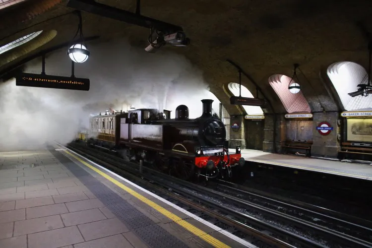 A newly restored steam engine built in 1898, known as Met Locomotive No. 1, travels through Baker Street Underground station on December 16, 2012, in London. It was on a practice run for Sunday, January 13, 2013 when it will retrace the inaugural public passenger journey of the world's first underground railway, on January 10, 1863, on a stretch of the Metropolitan Railway. (Oli Scarff/Getty Images)