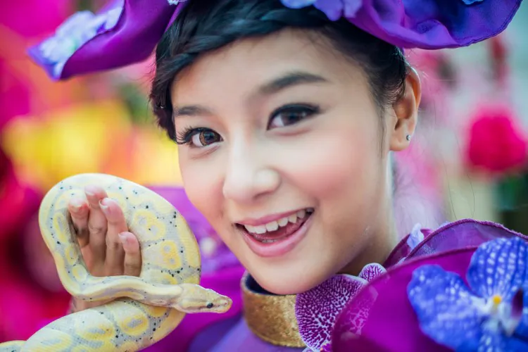 A model poses with a snake during an event in Kong Kong on January 10, 2013. The Chinese new year, often referred to as the "Lunar New Year", will mark the year of the snake on February 10. (Philippe Lopez/AFP/Getty Images)