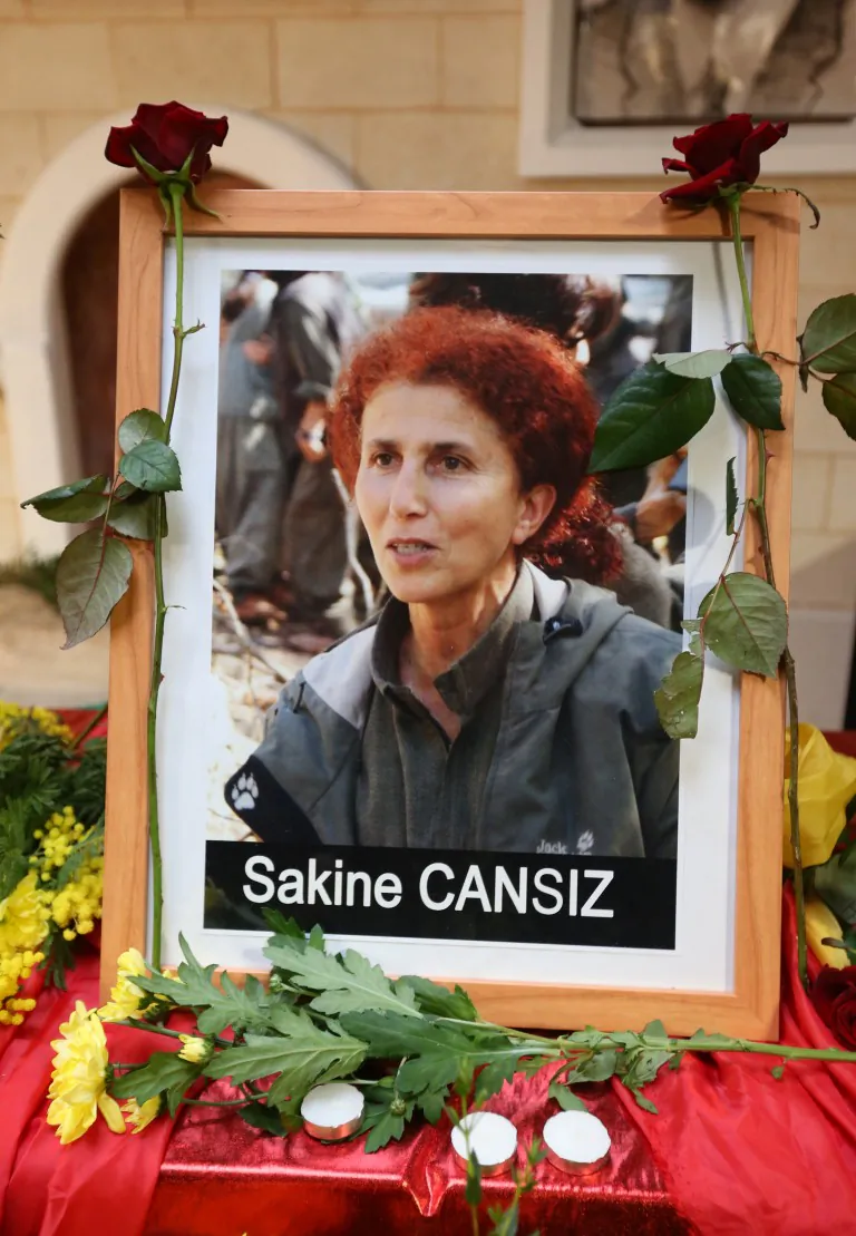 A portrait of one of the founding members of the PKK, Sakine Cansiz, is displayed at the Kurdish Culture Institute in Paris on Jan. 10. (Thomas Samson/AFP/Getty Images)