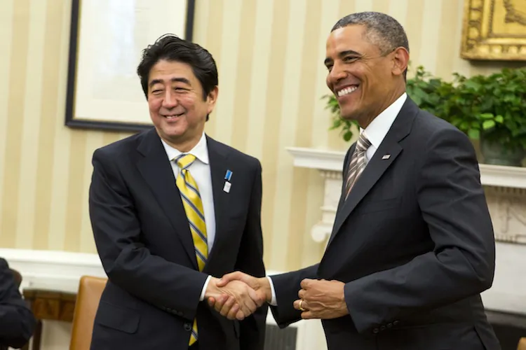 U.S. President Barack Obama meets with Japanese Prime Minister Shinzo Abe in the oval office Feb. 22, 2013. Abe said that regional security is becoming more difficult in the Asia Pacific, and he acknowledged the importance of the U.S.-Japan alliance in maintaining stability in the region. (Kristoffer Tripplaar-Pool/Getty Images)