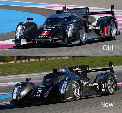 1Front35AudiAG The old and the new from the front three-quarters. (Audi Motorsport)