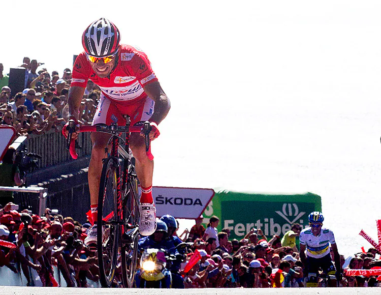 Joaquim Rodriguez of Katusha celebrates as he crosses the finish line to win Stage Twelve of the Vuelta a España. (Jaime Reina/AFP/GettyImages)