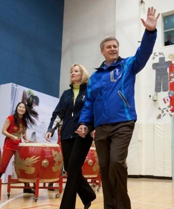 Prime Minister Stephen Harper and his wife, Laureen, visit with students at the Canadian International School of Beijing. (PMO photo by Jill Propp)