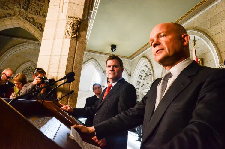 Foreign Affairs Minister John Baird and U.K. Secretary of State for Foreign Affairs William Hague answer questions about a plan for Canada and the U.K. to share diplomatic missions abroad. The plan could see the two countries operating out of the same embassy, a move that has critics questioning the long-term impacts on Canada’s international reputation given the U.K.’s colonial history that is still disparaged in some countries. Baird downplayed the significance of the plan, but said it would extend Canada’s diplomatic reach into areas where it does not have a presence. (Matthew Little/The Epoch Times)