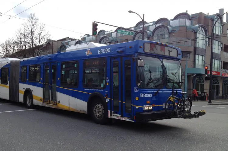A TransLink bus travels along Broadway at MacDonald in Vancouver. Assaults on bus drivers in Metro Vancouver increased 21 percent in 2011. (Helena Zhu/The Epoch Times)