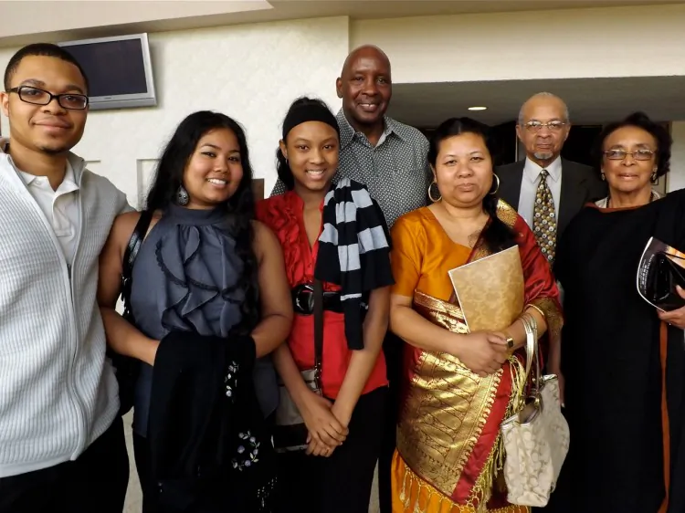 (L to R) Family friend, two daughters, Judge Earl Ashford and wife, father and mother, attend Shen Yun Performing Arts In Toledo. (Courtesy of SOH radio network)