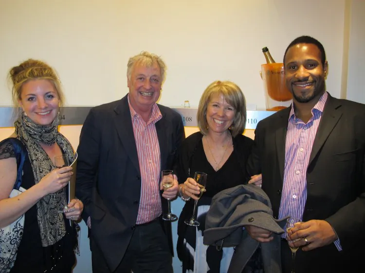 Natasha Grant (far left), Michael Bray (left), Gaby Bray (right), and Mike Grant (far right) at the London Coliseum on Friday, April 14, 2012. (The Epoch Times)