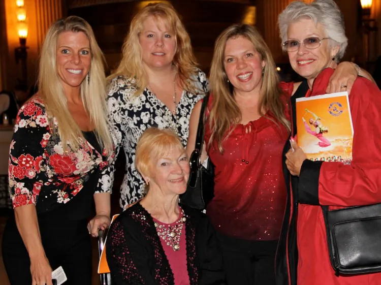 (L to R) Julia Sandabar, Sasha Schmidt, Linda Whitney, Kim Jennings and Michelle Whitney attend Shen Yun Performing Arts In Chicago's Civic Opera House. (Shar Adams/The Epoch Times)