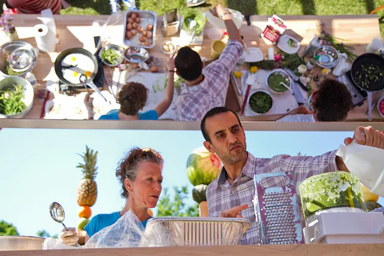 Andrea Beaman, a natural foods chef featured on Bravo’s “Top Chef,” won the cooking competition on Saturday at The Great GoogaMooga Festival in Prospect Park, Brooklyn, with sous-chef Pablo. (Zachary Stieber/The Epoch Times)
