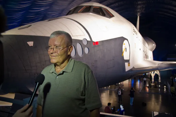 The space shuttle Enterprise at the Intrepid Sea, Air, and Space Museum’s Space Shuttle Pavilion during a press preview on July 18 in New York. (Benjamin Chasteen/The Epoch Times)