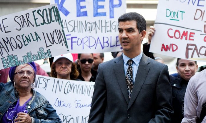 Council Member Ydanis Rodriguez at a community protest on Sept. 27 in Midtown Manhattan. (Amal Chen/The Epoch Times)