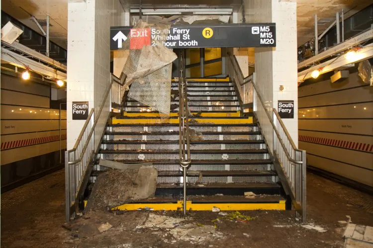 Escalators underwater in the South Ferry subway station, Lower Manhattan, the day after Hurricane Sandy, Oct. 30. (Courtesy of MTA)