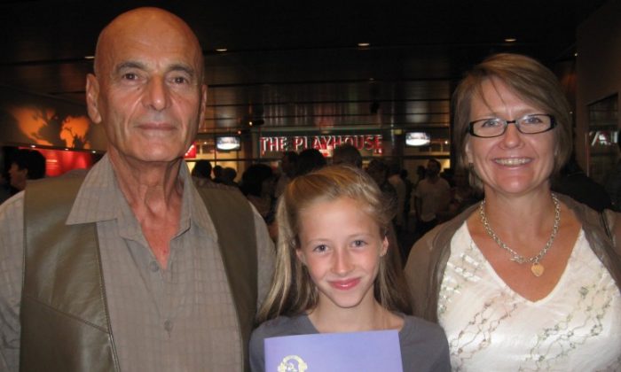 Michelle Wood (R) was at Shen Yun with her daughter Olivia, a ballet dancer, and her father Joseph Azzopardi. (Leigh Smith/The Epoch Times)