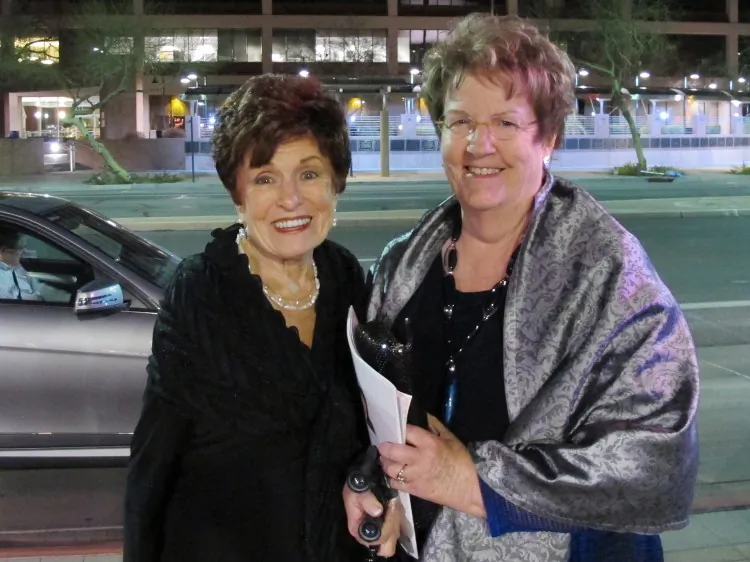Janna Gage and her friend, Marie Billings, attend Shen Yun Performing Arts at Mesa's Ikeda Theater on Friday evening. (Flora Ge/The Epoch Times)