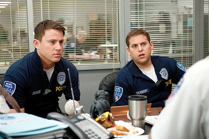 Channing Tatum and Jonah Hill (R) in the action-comedy “21 Jump Street,” a film about an underachieving police duo sent to a high school to bring down a synthetic drug ring. (Scott Garfield/ Columbia TriStar Marketing Group, Inc.)