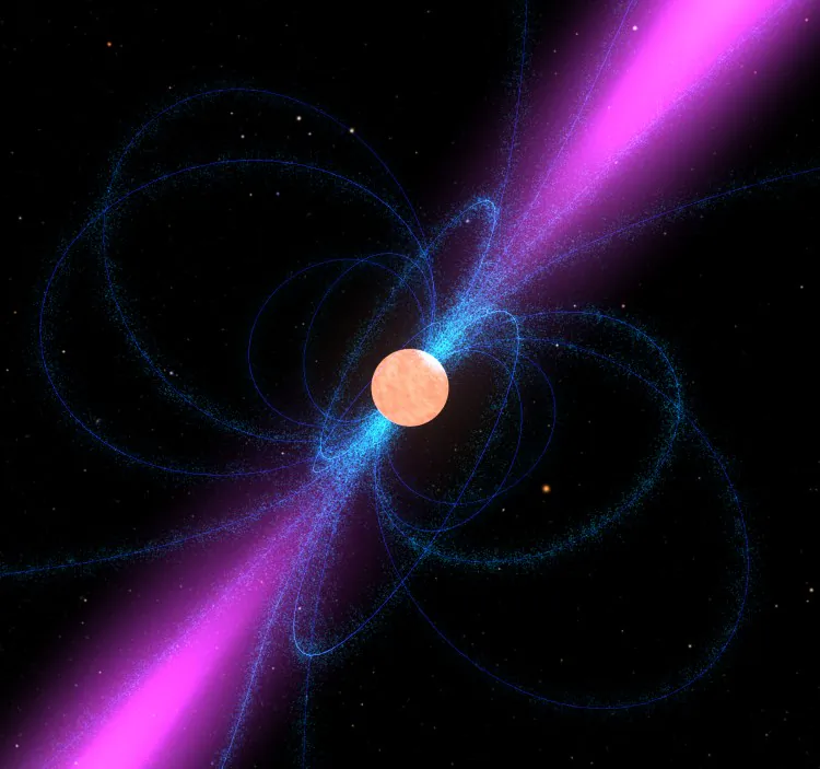 A still from a pulsar animation. Astronomers are using pulsars to test Einstein's theory of relativity. (NASA)
