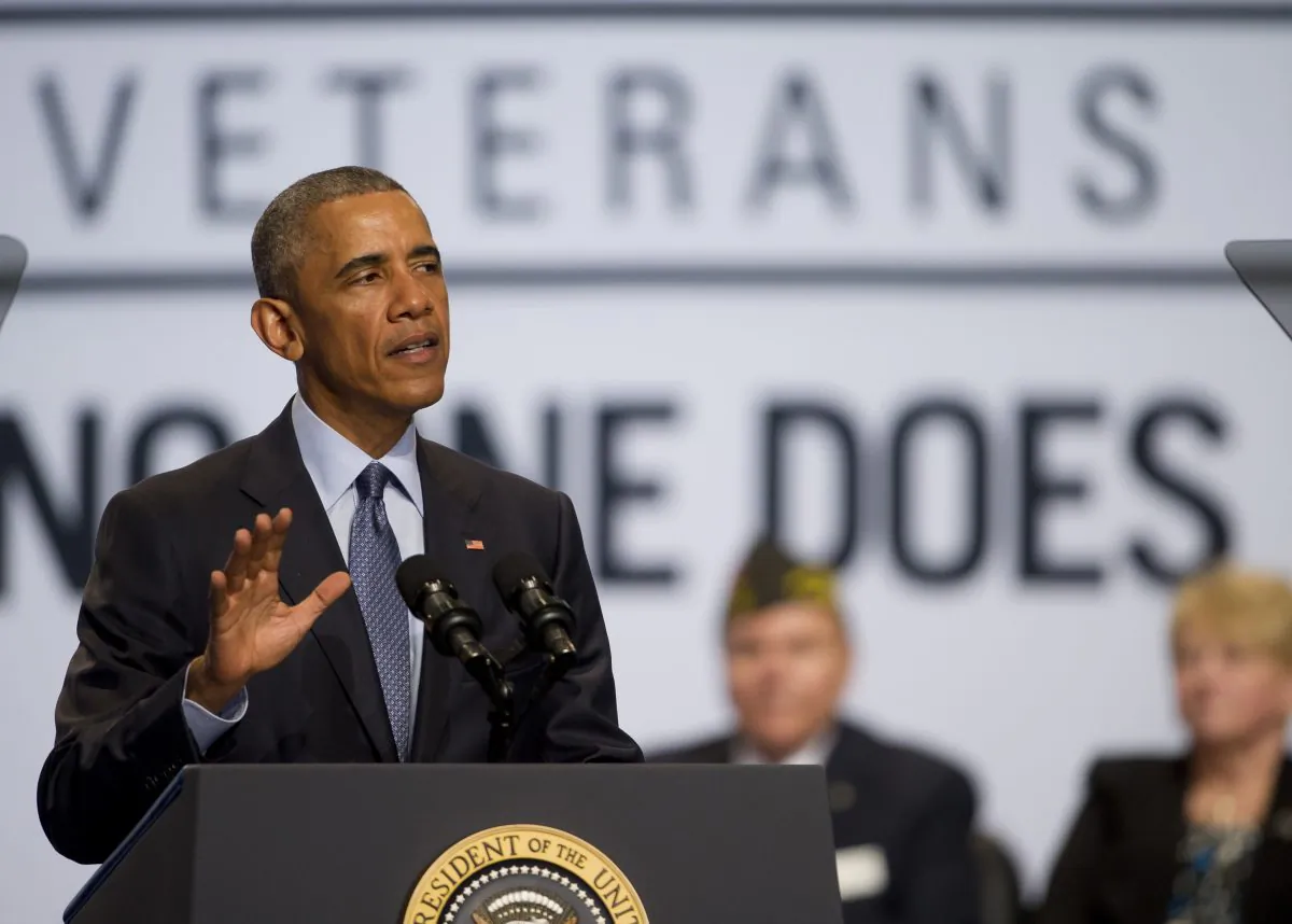 U.S. President Barack Obama during the 116th National Convention of the Veterans of Foreign Wars (VFW) at the David Lawrence Convention Center in Pittsburgh, Pa., on July 21, 2015. (Jeff Swensen/Getty Images)