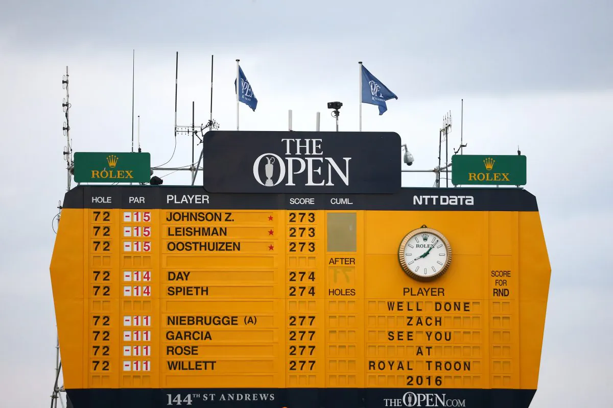 The scoreboard shows just how close Jordan Spieth was to winning his third straight major championship. (Matthew Lewis/Getty Images) 