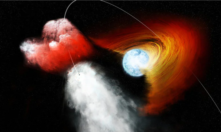 "As the pulsar moved through the disk, it appears that it punched a clump of material out and flung it away into space," says George Pavlov. (NASA/CXC/M.Weiss)