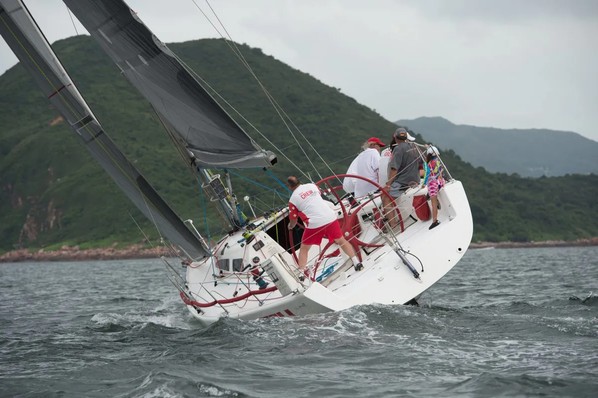 ‘Stella’ sailing upwind during Race 7 of the UK Sailmakers Summer Saturday Series in Port Shelter on Saturday July 25, 2015. (Bill Cox/Epoch Times)
