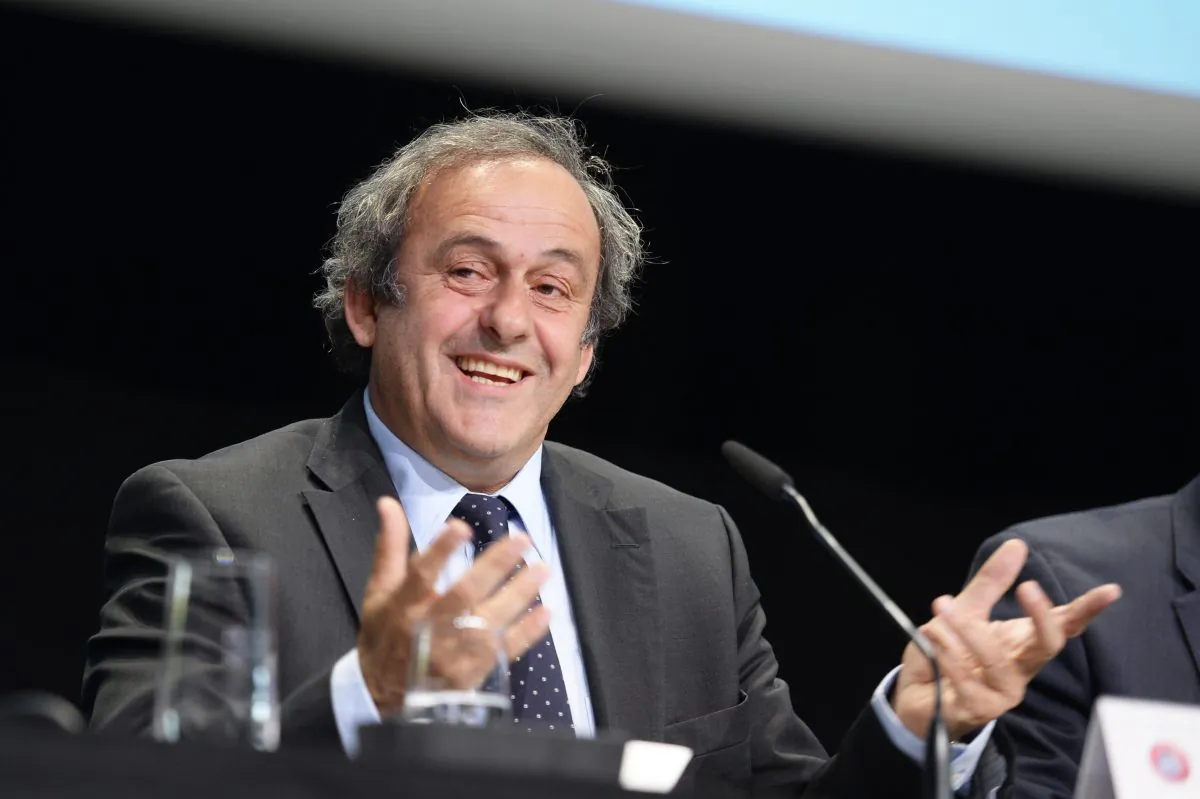 In this May 28, 2015 file picture, UEFA-President Michel Platini speaks during a news  conference after a meeting of the European Soccer federation UEFA in Zurich, Switzerland. (Walter Bieri/Keystone via AP)