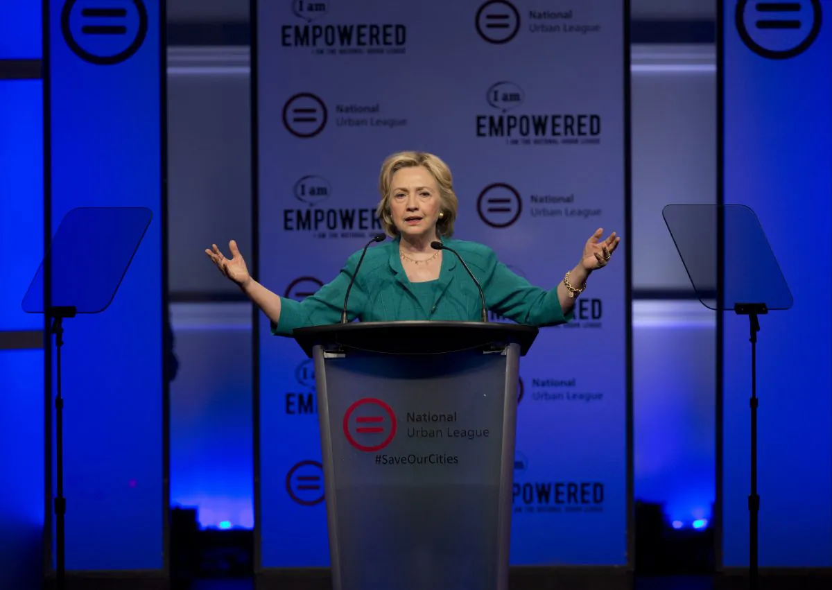 Democratic presidential candidate Hillary Rodham Clinton speaks before the National Urban League, Friday, July 31, 2015, in Fort Lauderdale, Fla. (AP Photo/Wilfredo Lee)
