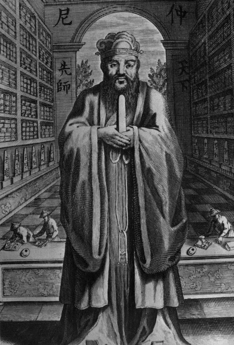 Confucius, or Kung Fu-Tse (551-479), an ethicist in China who taught before Christ, established moral principles called “Right Living” based on peace, order, wisdom, humanity, courage, and fidelity. He wrote his beliefs in the collection called “Analects” and remains one of the most influential thinkers in world history. (Hulton Archive/Getty Images)