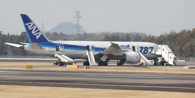 A Boeing 787 Dreamliner sits on the tarmac after an emergency landing at Takamatsu Airpirt in Takamatsu, west of Japan, on January 16, 2013. (Jiji Press/AFP/Getty Images)
