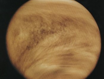 Ultraviolet image of Venus' clouds as seen by the Pioneer Venus Orbiter in 1979. (NASA) Ultraviolet image of Venus' clouds as seen by the Pioneer Venus Orbiter in 1979. (NASA)