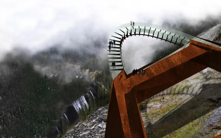 An artist’s interpretation of the Glacier Discovery Walk currently under construction in Jasper National Park. The controversial tourist attraction has been criticized by local citizens and environmental groups who say private development does not belong in a national park. (Courtesy Brewster Travel Canada)