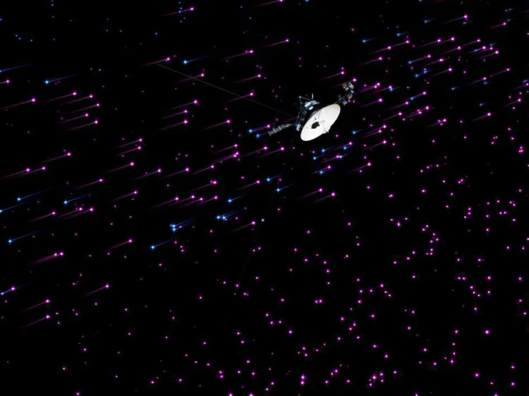 This still image shows Voyager 1 exploring a new region in our solar system called the "magnetic highway." In this region, the sun's magnetic field lines are connected to interstellar magnetic field lines, allowing particles from inside the heliosphere to zip away and particles from interstellar space to zoom in. (NASA/JPL-Caltech)
