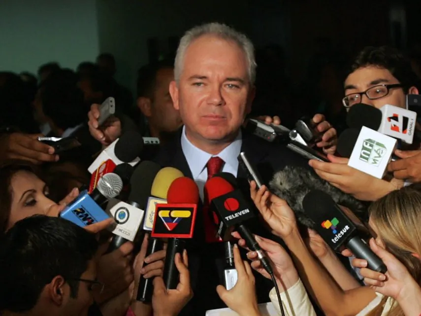 Venezuelan Minister of Energy and president of state-owned oil company PDVSA (Petroleos de Venezuela) Rafael Ramirez speaks during a press conference in Caracas in February 2008. Venezuela said on Monday that it would pay oil giant ExxonMobil $255 million for its 2007 nationalization of a joint venture project in the South American nation. (Pedro Rey/AFP/Getty Images)