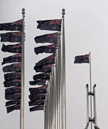 Flags at Parliament House in Canberra, Australia.  (Andrew Sheargold/Getty Images)