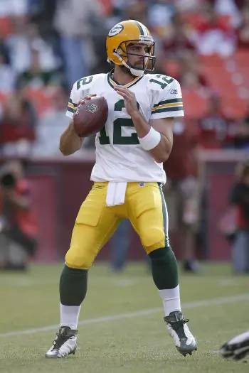 Quarterback Aaron Rodgers #12 of the Green Bay Packers has big shoes to fill after Brett Favre’s trade to the New York Jets.   (Greg Trott/Getty Images)