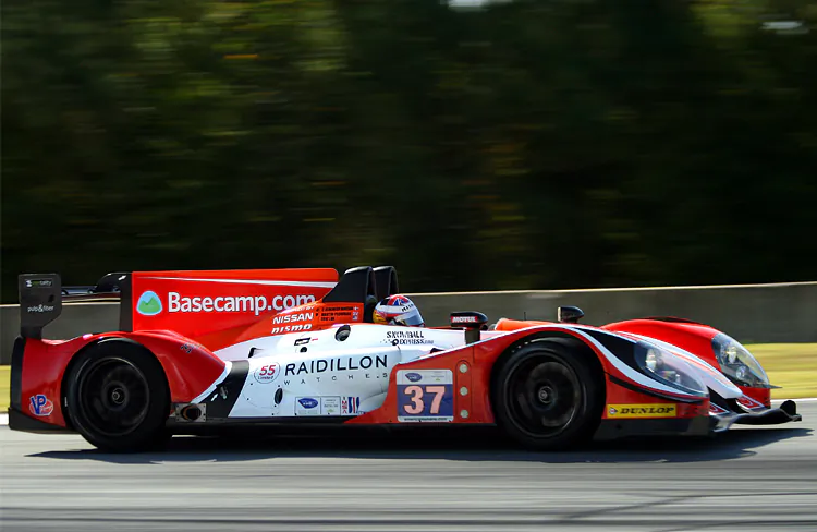 The Conquest Endurance Morgan-Nissan (here racing at Road Atlanta in October) was quicker than its Rolex Daytona Prototype competition in tire testing around the high-banked Daytona International Speedway. (James Fish/The Epoch Times)