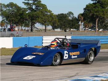 Zak Brown drives his rare ultra-light 1969 Lola T163. Only two were made for Roger Penske's Sunoco-sponsored 1969 Can Am team, driven by Mark Donahue. Zak Brown drives his rare ultra-light 1969 Lola T163. Only two were made for Roger Penske's Sunoco-sponsored 1969 Can Am team, driven by Mark Donahue.