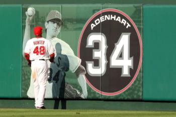 The Nick Adenhart display during the game against the New York Yankees, at Angel Stadium. (Stephen Dunn/Getty Images)