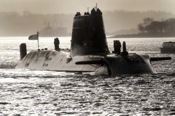 HMS Astute sails up Gareloch on the Firth of Cylde to her base in western Scotland on Nov. 20, 2009. (Andy Buchanan/AFP/Getty Images)