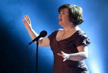 Scottish singer Susan Boyle sings the song 'I Dreamed a Dream' at the Danish relief show 'The Denmark Collection' to raise money for women in Africa and for the victims of the earthquake in Haiti on January 30, 2010, at the Tivoli Concert Hall in Copenhagen (Casper Christoffersen/AFP/Getty Images)