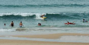 Swimmers and board riders venture back into the water at Sydney's Bondi Beach even though the the beach was declared closed due to a tsunami threat on February 28, 2010. (Greg Wood/AFP/Getty Images) Swimmers and board riders venture back into the water at Sydney's Bondi Beach even though the the beach was declared closed due to a tsunami threat on February 28, 2010. (Greg Wood/AFP/Getty Images)
