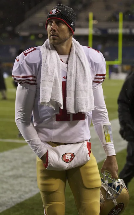 Alex Smith lost his job after suffering a concussion and watching backup Colin Kaepernick flourish in the starting role. (Stephen Brashear/Getty Images)