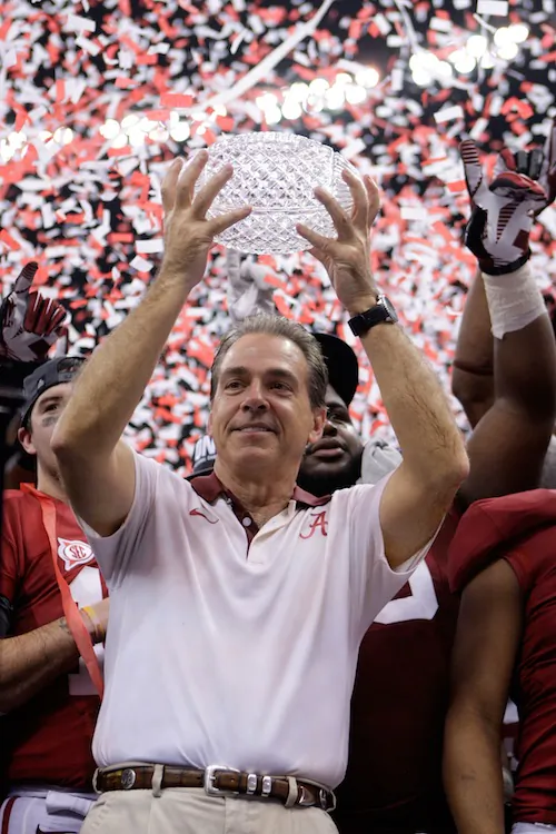 Nick Saban wins his third BCS Trophy with 21–0 victory over LSU. (Andy Lyons/Getty Images)