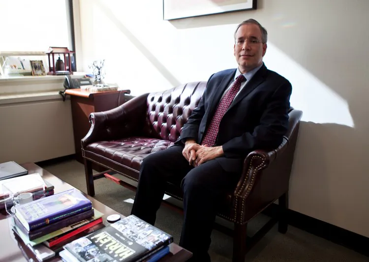 Scott Stringer in his office at 1 Center Street. (Amal Chen/The Epoch Times)