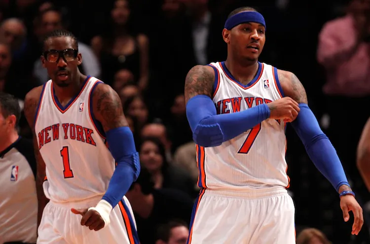 Anthony (R) and Stoudemire worked well together Sunday, scoring a combined 61 of the Knicks 89 points themselves. (Jeff Zelevansky/Getty Images)