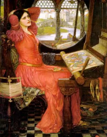 “I am half-sick of shadows,” said the Lady of Shalott painting by John William Waterhouse, 1915, oil on canvas.  (artrenewal.org)