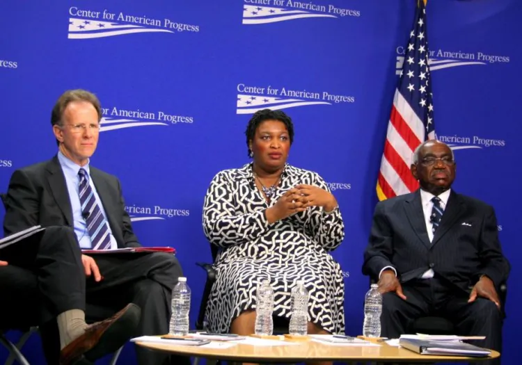 (L to R) Lucas Guttentag, lecturer in law at Yale Law School and lecturer at Stanford Law School; State Rep. Stacey Abrams (D-Ga.), House Minority Leader in the Georgia General Assembly; and Judge U.W. Clemon, retired federal judge from the Northern District of Alabama, agree that Arizona’s immigration law S.B. 1070 promotes racial and ethnic profiling. The panel spoke April 4 at the Center for American Progress. (Gary Feuerberg/ The Epoch Times)