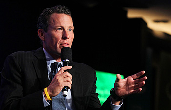 Lance Armstrong's fame has opened the door to some very specialized audiences: here he speaks during the annual Clinton Global Initiative (CGI) September 22, 2010 in New York City. Doper or not, Armstrong can talk about cancer to people who otherwise might not listen.(Mario Tama/Getty Images)