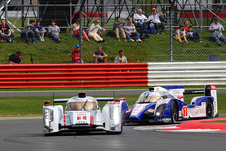 Audi’s #1 R18 e-tron quattro hybrid finished first Six Hours of Silverstone, Round Four of the World Endurance Championship. Toyota’s TS030 Hybrid took second ahead of the second Audi. (Audi Motorsports)